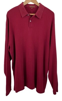 Camisa polo masculina manga longa Tasso Elba tamanho XL mistura de seda borgonha - Imagem 1 de 4