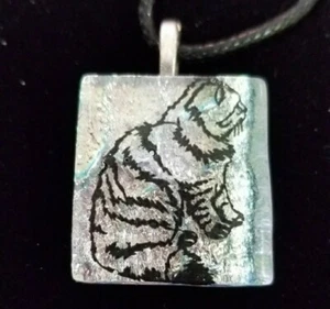 Glass  black cat necklace white silver artisan handmade - Picture 1 of 12