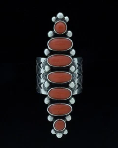 8 - Natural Mediterranean Coral Ring By Navajo Artist Darrell Cadman - Picture 1 of 5
