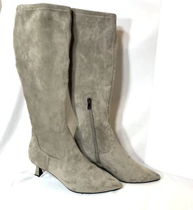 Kenneth Cole Reaction Boots Womens 8 Knee High Suede Gray Taupe Kitten Heel NEW - Picture 1 of 12
