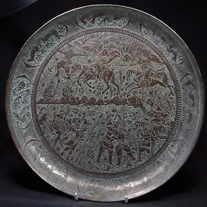 Museum Quality Copper Plate Middle Eastern Tinned 19thC Military Theme Signed - Picture 1 of 22