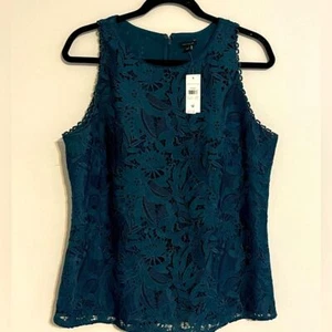 Ann Taylor Blue Floral Lace Shell Blouse Size 12 - Picture 1 of 4