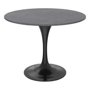 LeisureMod Verve 36" Round Dining Table Stone Top and Black Steel Base Gray - Picture 1 of 10