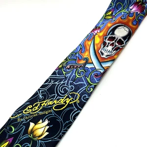 Ed Hardy by Christian Audigier Men's Neck Tie - Floral Skull Swords 100% Silk - Picture 1 of 8