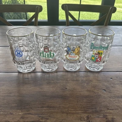 Juego de 4 tazas de cerveza de vidrio con huella digital .5L hechas en Italia - borde dorado - VER LOGOTIPOS Foto 1 de 4