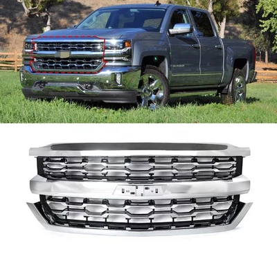 Front Bumper Upper Grille Chrome Fit For Chevrolet Silverado 1500 2016 2017 2018 Foto 1 de 4