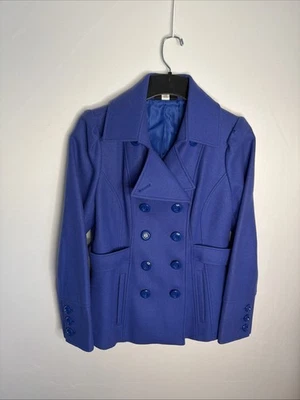 Abrigo/Chaqueta Attention Mezcla Lana Doble Pecho Azul Guisante Para Mujer S Impecable Foto 1 de 4