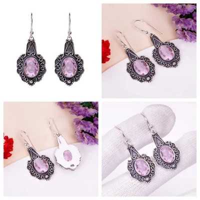 Pendiente Kuncita Rosa Simulado Plata de Ley 925 Beréber Vintage Moda Joyería Foto 1 de 4