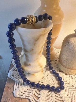 Echt 2 Prym - Collier ancien perles pâte de verre Pékin bleu estampille - 44 cm - Photo 1/4