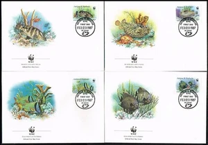 Antigua and Barbuda 1987 fish WWF 4 FDCs - Picture 1 of 1