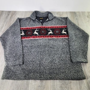 Vintage Reindeer Fleece Sweater Size Large Gray 1/4 Zip Christmas Made In USA - Bild 1 von 8