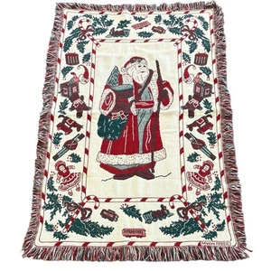 Vintage MWW Christmas St. Nick Santa Claus Tapestry Throw Blanket 46x28” 90s - Picture 1 of 5