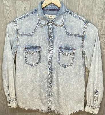 Camisa a Presión Ryan Michael Para Hombres Azul Índigo Perla Western Talla XL Foto 1 de 4
