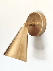 Mid-Century Raw Brass Wall Sconce Light | Handmade Italian Cone Lamp - Picture 1 of 6