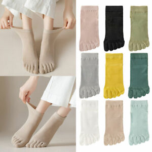 5 Pack Women Low Cut Cotton Five Finger Toe Socks Ankle Casual Sport Solid Color