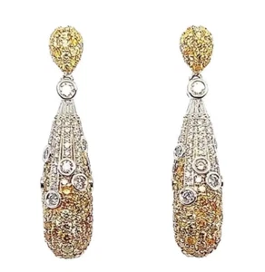Magnificent Honey Yellow Citrine & Lab-Created Diamonds Huge Drop-Dangle Earring - Picture 1 of 6