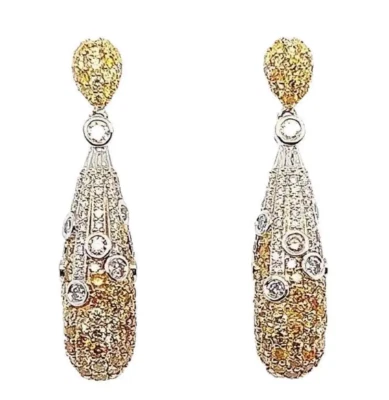 Magnificent Honey Yellow Citrine & Lab-Created Diamonds Huge Drop-Dangle Earring - Image 1 of 4