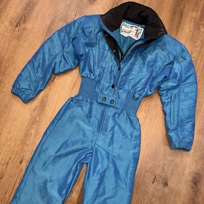 Nils Ski Suit One piece Snowsuit Snow Bib Apres Iridescent Blue Womens 8 Vtg 80s - Image 1 of 4