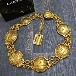 Gargantilla collar vintage cadena cambón CC chapada en oro Chanel #901c tiro - Imagen 1 de 9