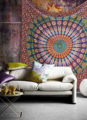 Indian tapestry hippie mandala wall hanging Bohemian bedspread dorm decor throw - Image 1 of 3
