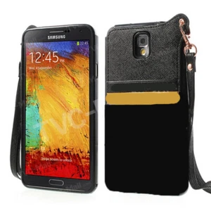 Black BADI Card Slot Leather Coated TPU Case for Samsung Galaxy Note 3 Handle - Picture 1 of 2
