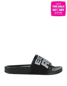 REPLAY Slide Sandals US5 UK2 EU35 Rhinestones Logo Black Flat - Imagen 1 de 5