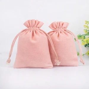 50 Pcs Customize Logo Drawstring Plain Cotton Peach Durable Jewelry Bag 3x4 Inch - Picture 1 of 4