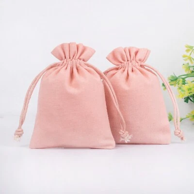25PCS Plain Peach Drawstring Cotton Personalized Organic Jewelry Pouch 3x4 Inch - Image 1 of 4
