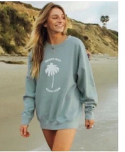 Beach Riot XS Beach Club Oversized Sweatshirt Surf Spray Blue Crew Neck Pullover - Picture 1 of 5