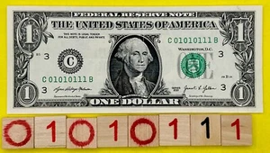 True Binary Solid C 01010111 B 0s 1s Fancy Serial Number One Dollar Bill FW 2021 - Picture 1 of 9