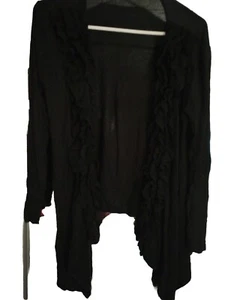 RXB Brand Black Cardigan Asymmetrical With Ruffles Size Medium NWOT - Picture 1 of 4