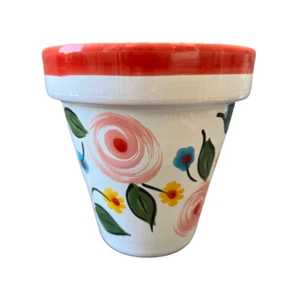 Rare Flower Spanish Pot with Drain Hole Ceramic Planter Handmade Multicolor - Picture 1 of 6