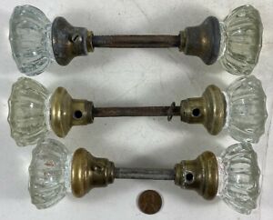 3 Pair of Vintage 1930's Glass & Brass Doorknobs