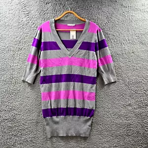 New Target Womens Jumper Size 16 Grey Pink Purple Stripe Knit Short Sleeve - Picture 1 of 15
