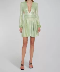 $2275 Roberto Cavalli Women's Green Metallic Mini Dress w/ Cutouts Size 42 - Picture 1 of 4