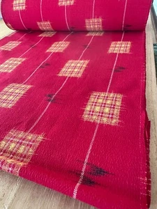 Vintage Japanese Wool Kimono Fabric by the Yard Red Check Kasuri Tsumugi 14in - Picture 1 of 4