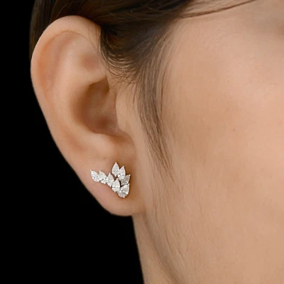 1.60 Ct Lab Grown CVD Pear Diamond Cluster Stud Earrings 18k White Solid Gold - Image 1 of 4