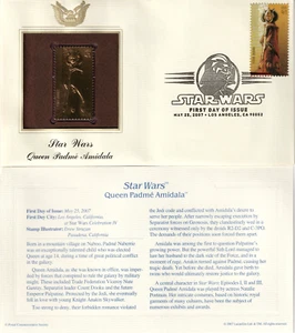 2007 Star Wars 22KT Gold Plated Stamp FDC First Day Cover - Queen Amidala Disney - Bild 1 von 3