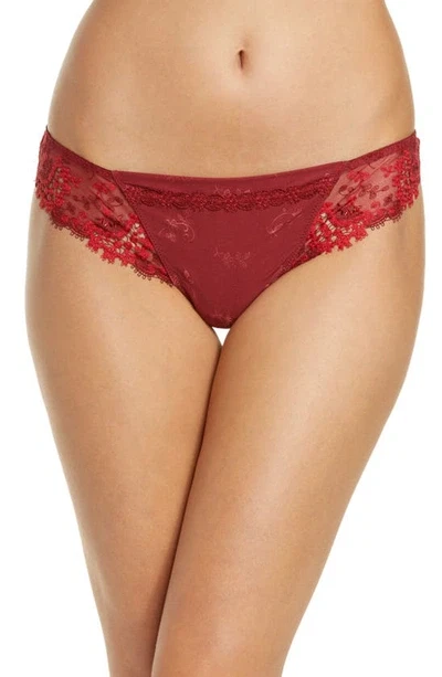 ¡Nuevo! $55 Simone Perele 12B710 Deseo Bordado Tanga Ropa Interior Vino Talla 3 M Foto 1 de 1