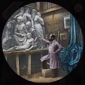 Glas magische Laterne Dia GEORGE TINWORTH PORTRAIT UM 1890 FOTO DOULTON LAMBETH - Bild 1 von 3