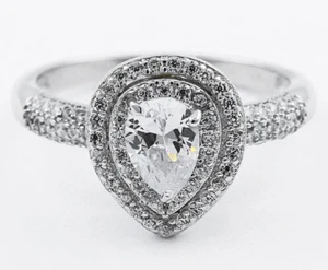 GIA Certified Diamond Engagement Double Halo Style 2.70 CTW Pear 18k White Gold - Picture 1 of 1