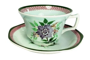 Adams Mandalay Green Calyx Ware England Hand Painted Cup and Saucer Set - Picture 1 of 10