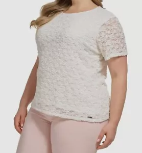 Calvin Klein Women's White Scoop-Neck Lace Short-Sleeve Blouse Top Plus Size 2X - Picture 1 of 3