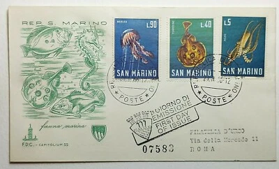 1966 FDC San Marino Fauna Marine Life Ocean Fish First Day Cover SC #677,676,679 - Image 1 of 2