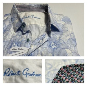 Camisa Robert Graham Blanco Azul Floral Acuarela Algodón Gasa XL* - Imagen 1 de 16