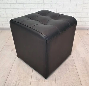 Schwarzes Echtleder Hocker Pik Sitzhocker Rindsleder Sitzwürfel Würfel - Bild 1 von 4
