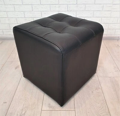 Schwarzes Echtleder Hocker Pik Sitzhocker Rindsleder Sitzwürfel Würfel - Bild 1 von 4