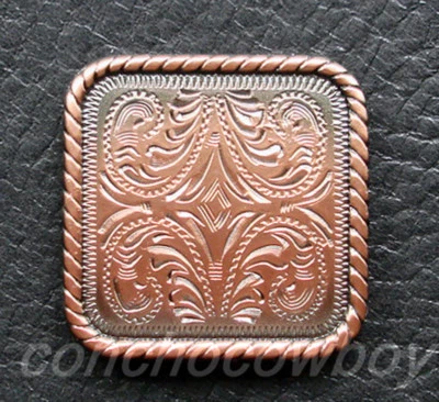 WESTERN SADDLE HEADSTALL HORSE TACK COPPER ROPE EDGE SQUARE CONCHO screw back - Image 1 of 2