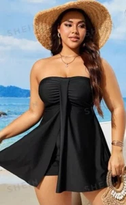 SHEIN Swim Curve Plus Size Summer Beach Solid Color Strapless Swimwear Dress - Picture 1 of 3