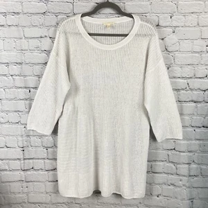 Eileen Fisher White Linen Ribbed Knit Tunic Sweater Top Womens Size M Round Neck - Picture 1 of 7